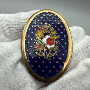 Vintage Floral Enamel Brooch with Gold Accents‎